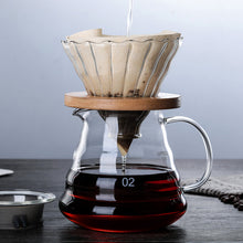 Load image into Gallery viewer, Coffee Dripper and Pot Set Wooden Brackets Glass 700ML/500ML/350ML Japness Style V60 Glass Coffee Filter Reusable Coffee Filters
