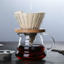 Load image into Gallery viewer, Coffee Dripper and Pot Set Wooden Brackets Glass 700ML/500ML/350ML Japness Style V60 Glass Coffee Filter Reusable Coffee Filters
